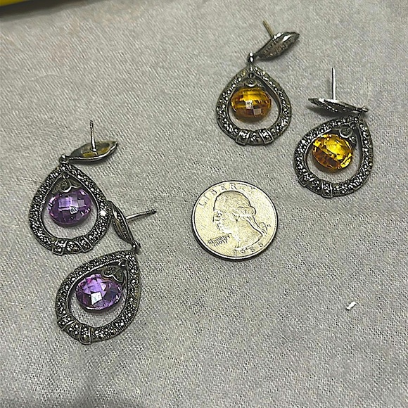 💎 Silvery Dangly Gemstone Earrings vintage - sold separately! - Picture 6 of 12